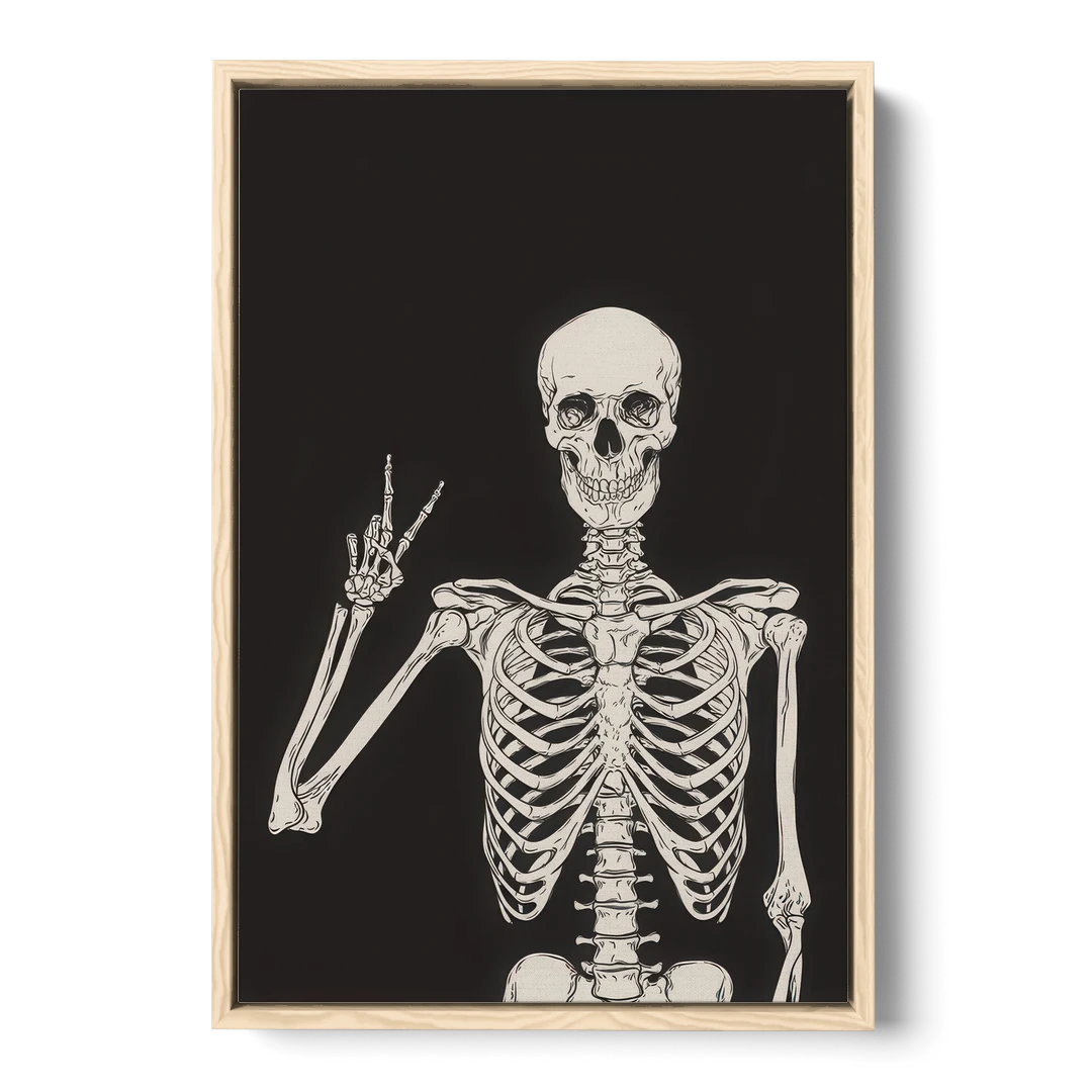 The Cool Halloween Skeleton - Oak Framed Canvas Wall Art - Front