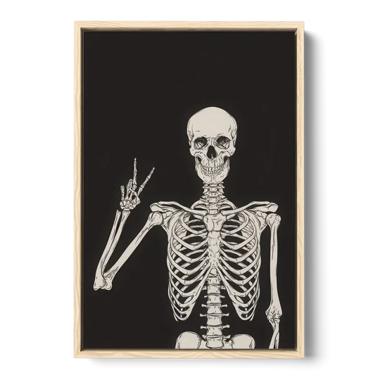 The Cool Halloween Skeleton - Oak Framed Canvas Wall Art - Front