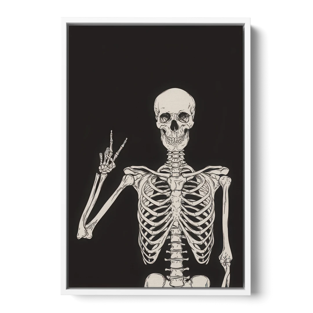 The Cool Halloween Skeleton - White Framed Canvas Wall Art - Front