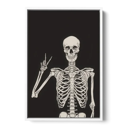The Cool Halloween Skeleton - White Framed Canvas Wall Art - Front