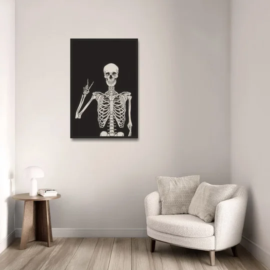 The Cool Halloween Skeleton - Black Framed Canvas Wall Art - Sofa - 24x36