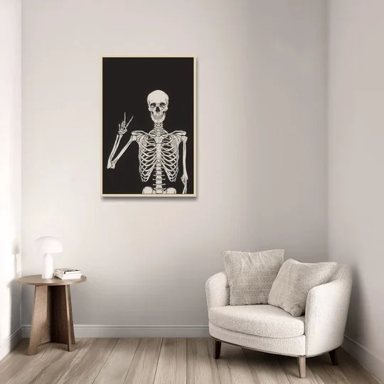 The Cool Halloween Skeleton - Oak Framed Canvas Wall Art - Sofa - 24x36