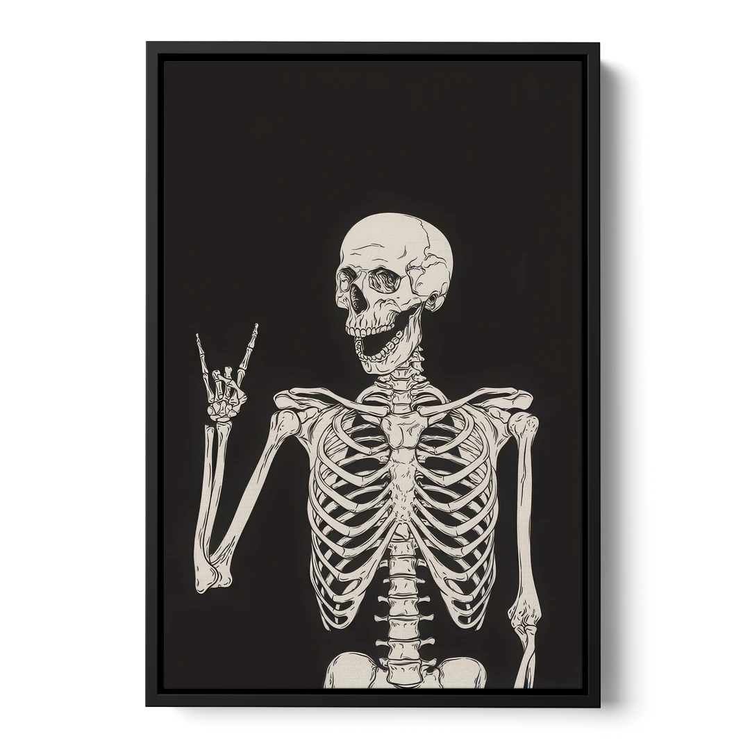 The Fun Halloween Skeleton - Black Framed Canvas Wall Art - Front