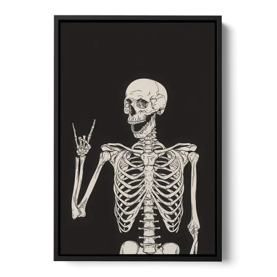 The Fun Halloween Skeleton - Black Framed Canvas Wall Art - Front
