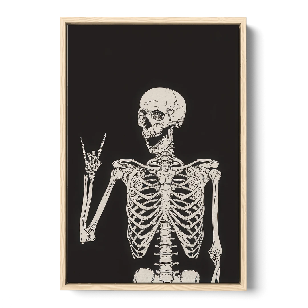 The Fun Halloween Skeleton - Oak Framed Canvas Wall Art - Front