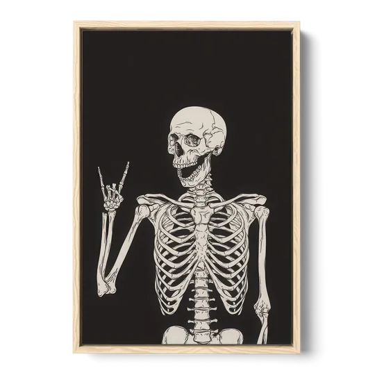 The Fun Halloween Skeleton - Oak Framed Canvas Wall Art - Front