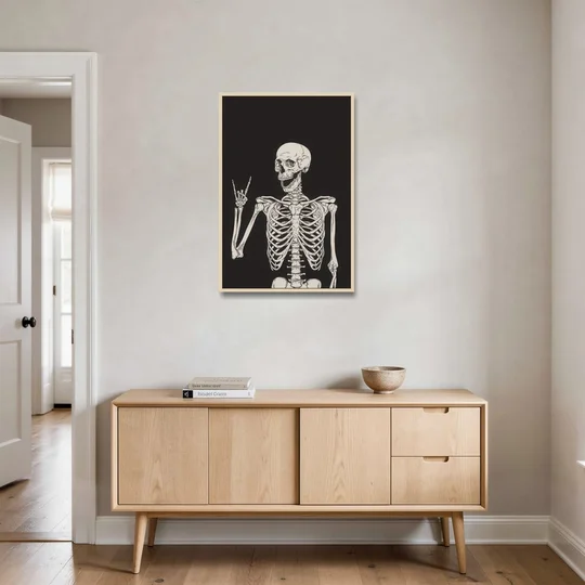 The Fun Halloween Skeleton - Oak Framed Canvas Wall Art - Coffee Table - 24x36