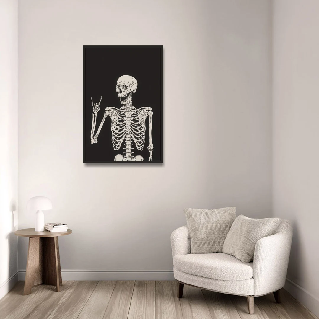 The Fun Halloween Skeleton - Black Framed Canvas Wall Art - Sofa - 24x36