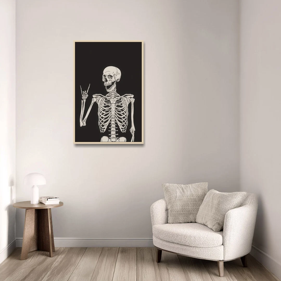 The Fun Halloween Skeleton - Oak Framed Canvas Wall Art - Sofa - 24x36