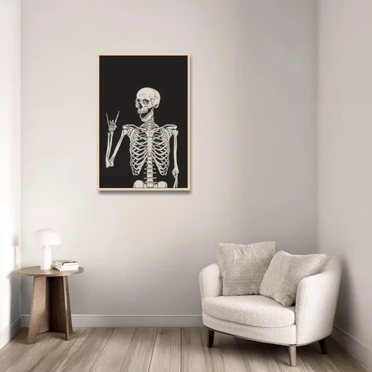 The Fun Halloween Skeleton - Oak Framed Canvas Wall Art - Sofa - 24x36