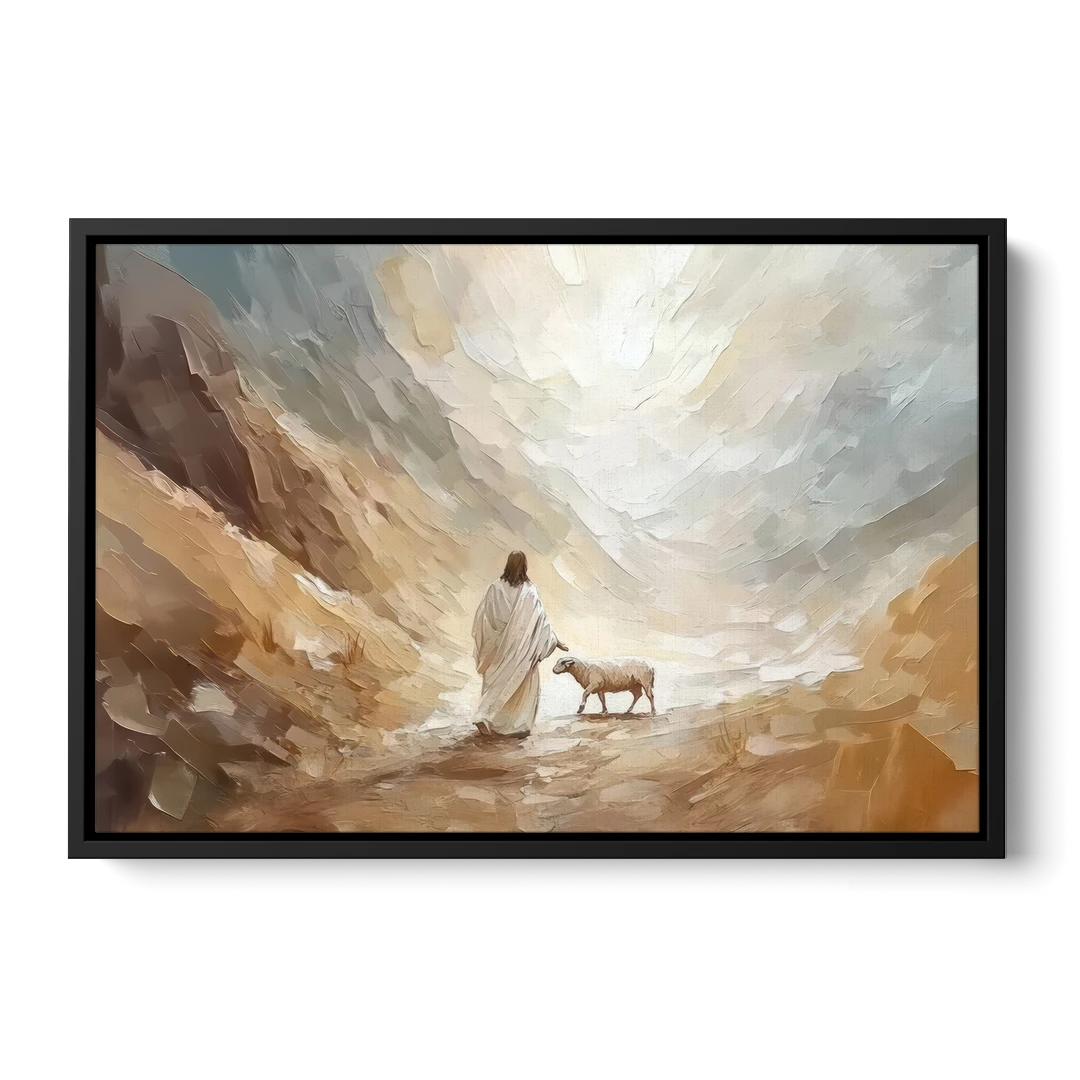 The Good Shepherd Abstract Christian - Black Framed Canvas Wall Art - Front