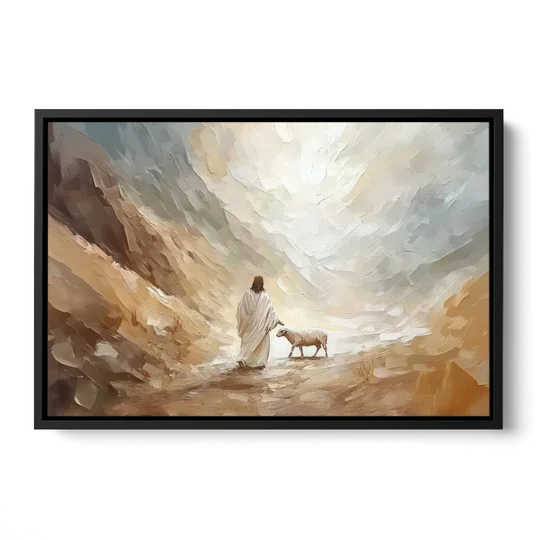 The Good Shepherd Abstract Christian - Black Framed Canvas Wall Art - Front