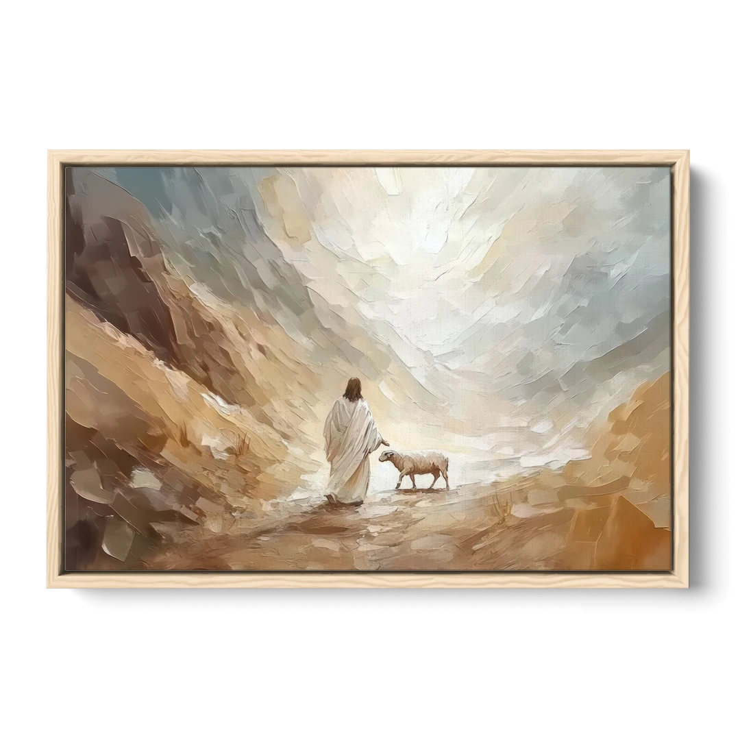 The Good Shepherd Abstract Christian - Oak Framed Canvas Wall Art - Front