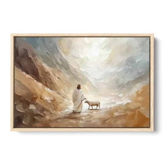 The Good Shepherd Abstract Christian - Oak Framed Canvas Wall Art - Front