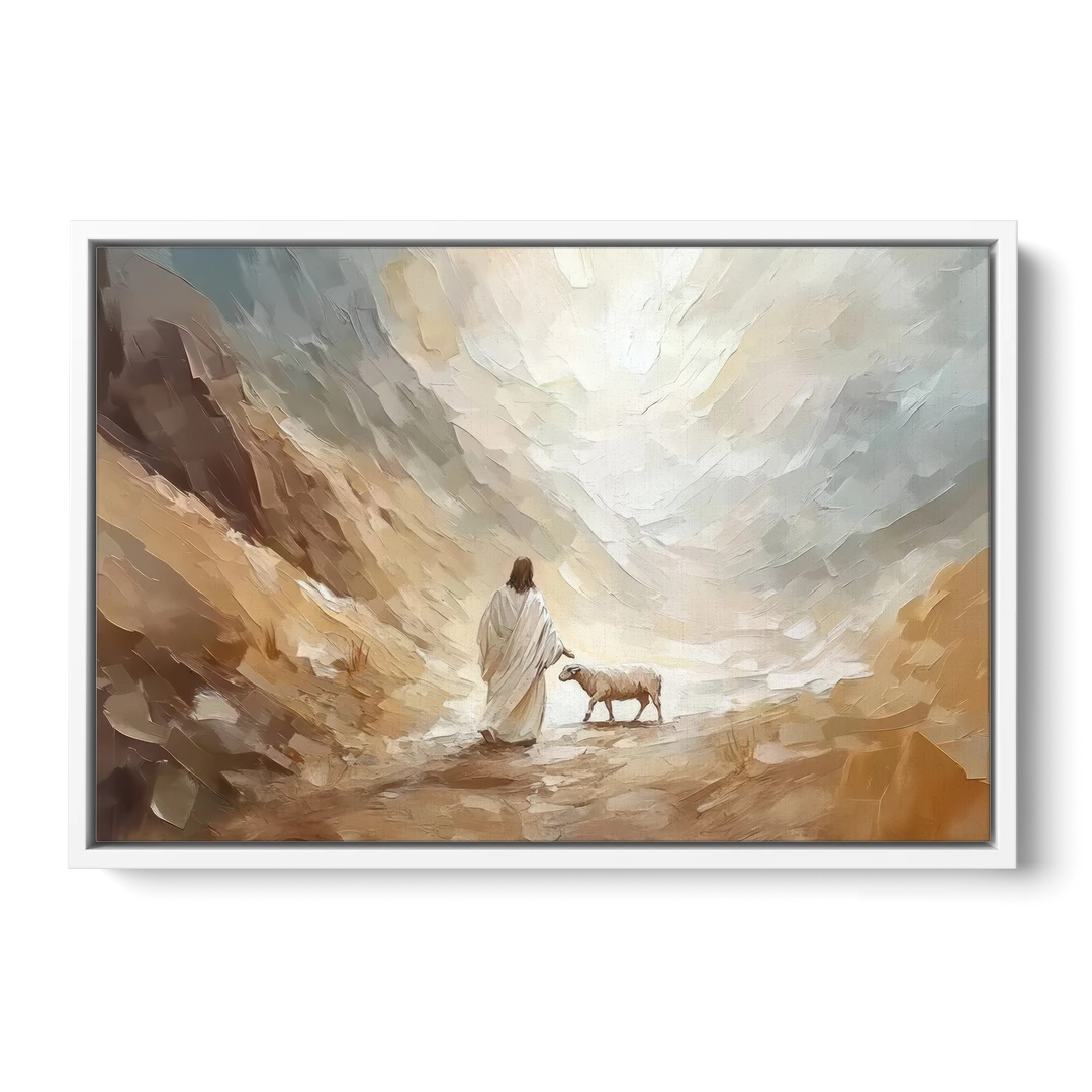 The Good Shepherd Abstract Christian - White Framed Canvas Wall Art - Front