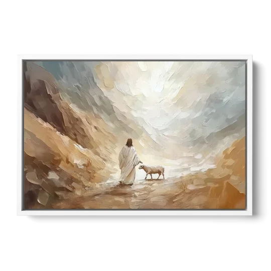 The Good Shepherd Abstract Christian - White Framed Canvas Wall Art - Front