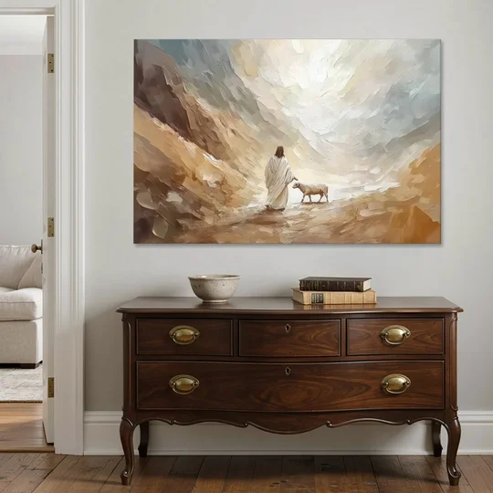The Good Shepherd Abstract Christian - Canvas Wall Art - Coffee Table - 60x40