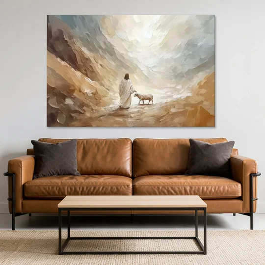 The Good Shepherd Abstract Christian - Canvas Wall Art - Sofa - 60x40