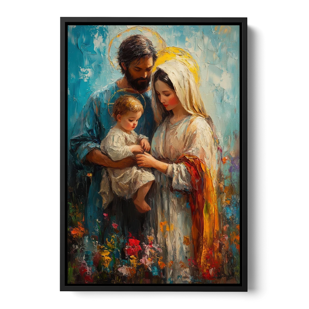 The Holy Family Christian Abstract - Black Framed Canvas Wall Art - Front