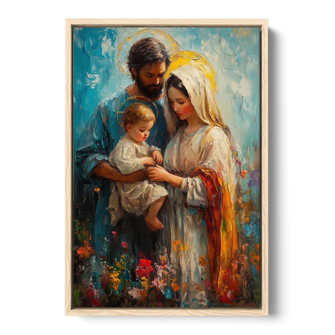 The Holy Family Christian Abstract - Oak Framed Canvas Wall Art - Front