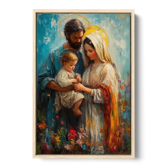 The Holy Family Christian Abstract - Oak Framed Canvas Wall Art - Front