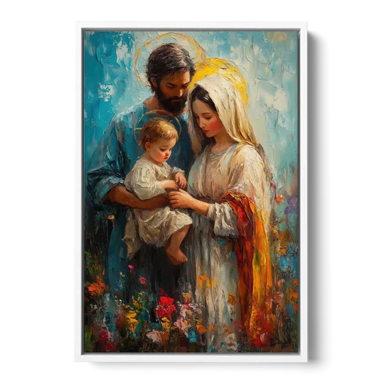 The Holy Family Christian Abstract - White Framed Canvas Wall Art - Front