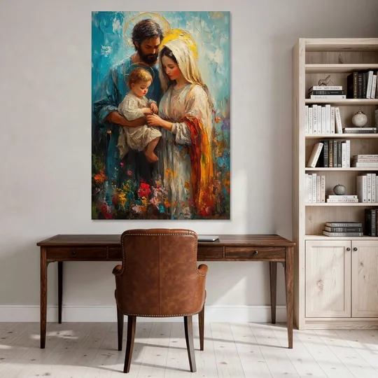 The Holy Family Christian Abstract - Canvas Wall Art - Office - 40x60