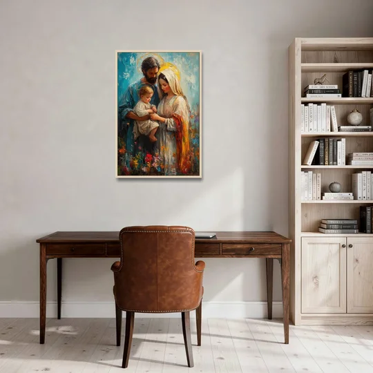 The Holy Family Christian Abstract - Oak Framed Canvas Wall Art - Office - 24x36