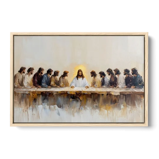 The Last Supper Modern Christian - Oak Framed Canvas Wall Art - Front