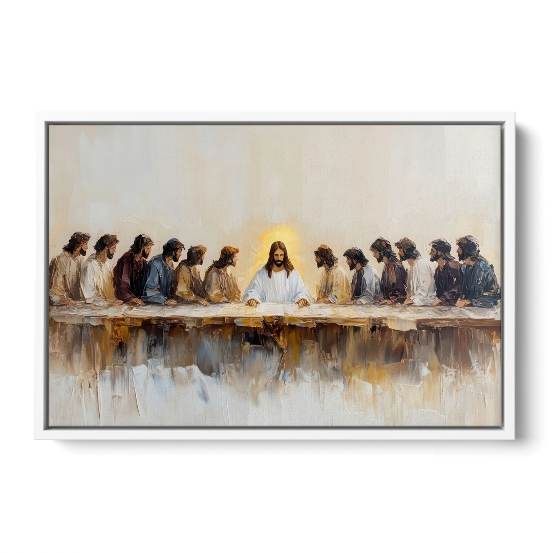 The Last Supper Modern Christian - White Framed Canvas Wall Art - Front