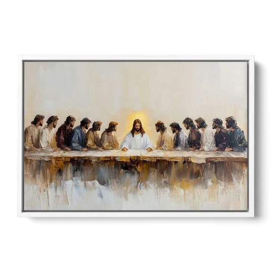 The Last Supper Modern Christian - White Framed Canvas Wall Art - Front