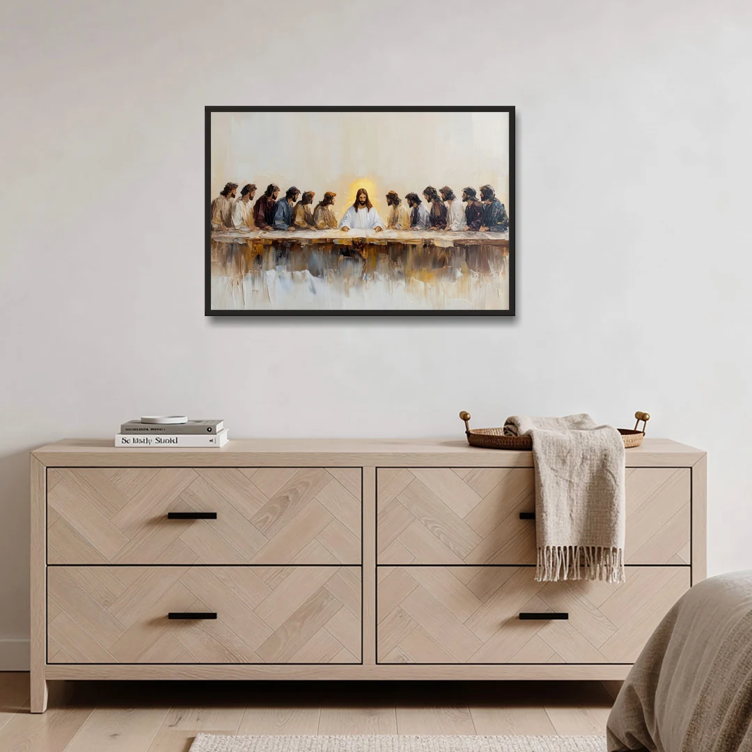 The Last Supper Modern Christian - Black Framed Canvas Wall Art - Coffee Table - 36x24