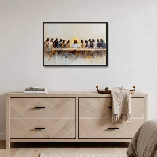 The Last Supper Modern Christian - Black Framed Canvas Wall Art - Coffee Table - 36x24