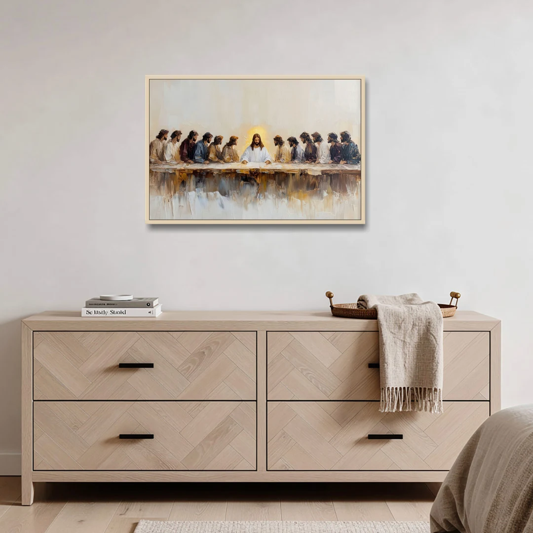 The Last Supper Modern Christian - Oak Framed Canvas Wall Art - Coffee Table - 36x24