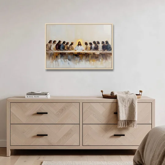 The Last Supper Modern Christian - Oak Framed Canvas Wall Art - Coffee Table - 36x24