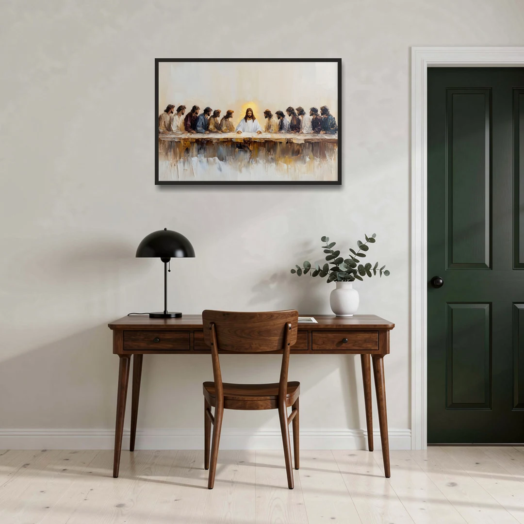 The Last Supper Modern Christian - Black Framed Canvas Wall Art - Office - 36x24