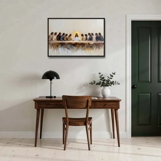 The Last Supper Modern Christian - Black Framed Canvas Wall Art - Office - 36x24