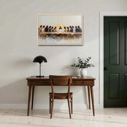 The Last Supper Modern Christian - Oak Framed Canvas Wall Art - Office - 36x24
