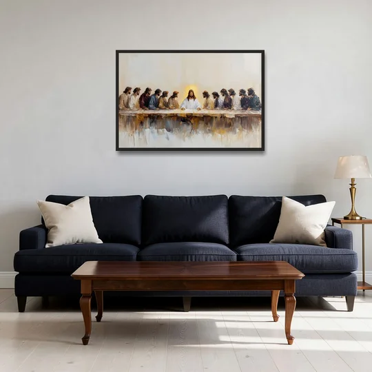 The Last Supper Modern Christian - Black Framed Canvas Wall Art - Sofa - 36x24