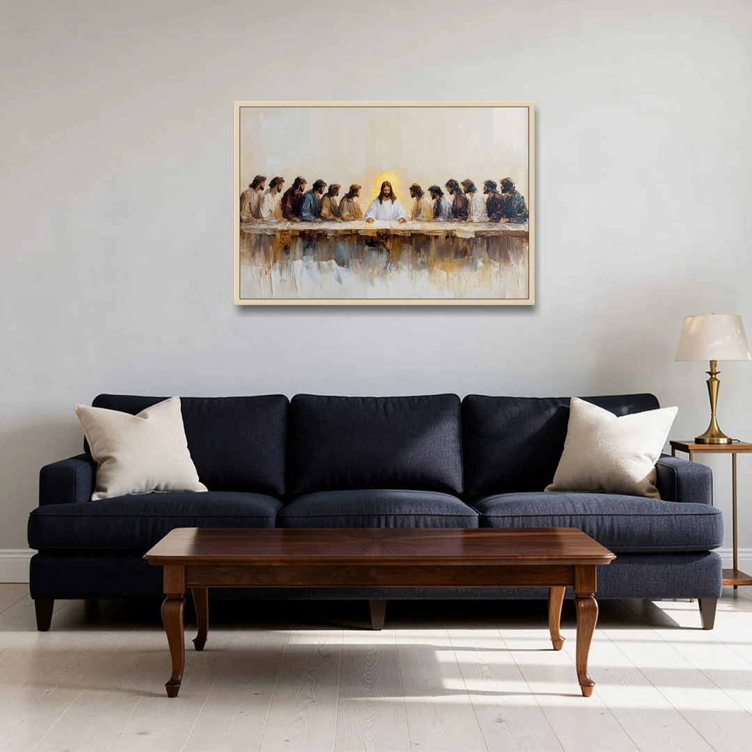 The Last Supper Modern Christian - Oak Framed Canvas Wall Art - Sofa - 36x24