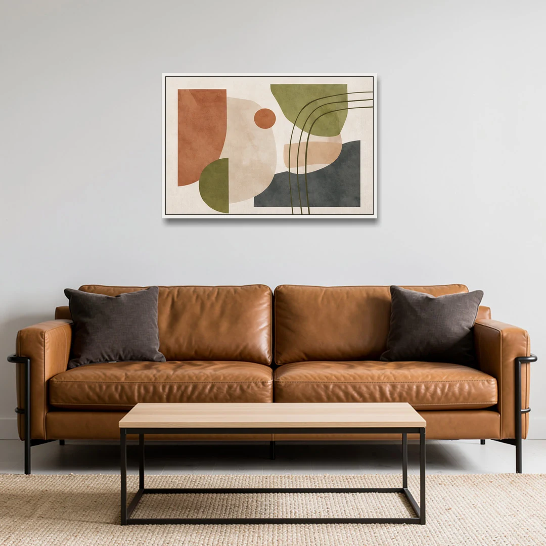 The Modern Composition - White Framed Canvas Wall Art - Sofa - 36x24