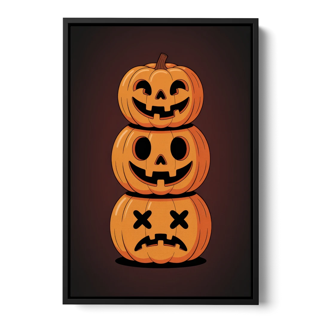 The Three Pumpkins - Black Framed Canvas Wall Art - Front