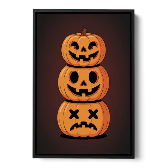 The Three Pumpkins - Black Framed Canvas Wall Art - Front