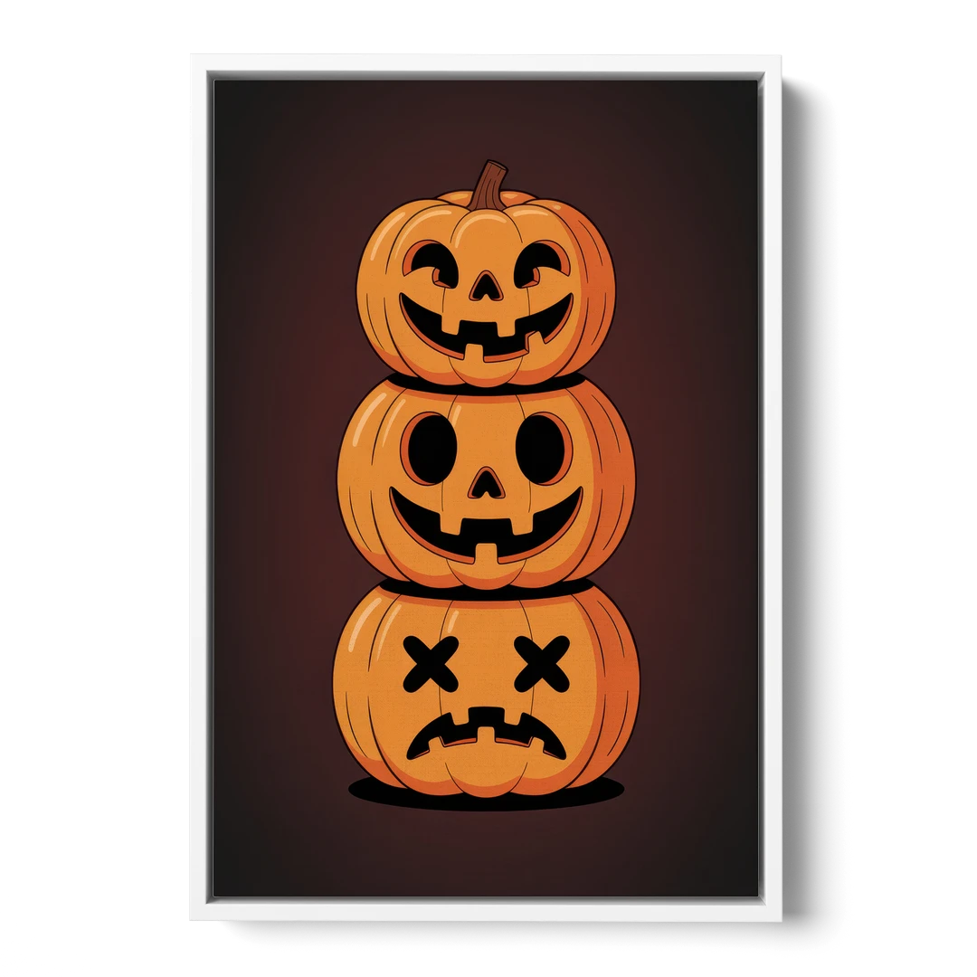 The Three Pumpkins - White Framed Canvas Wall Art - Front