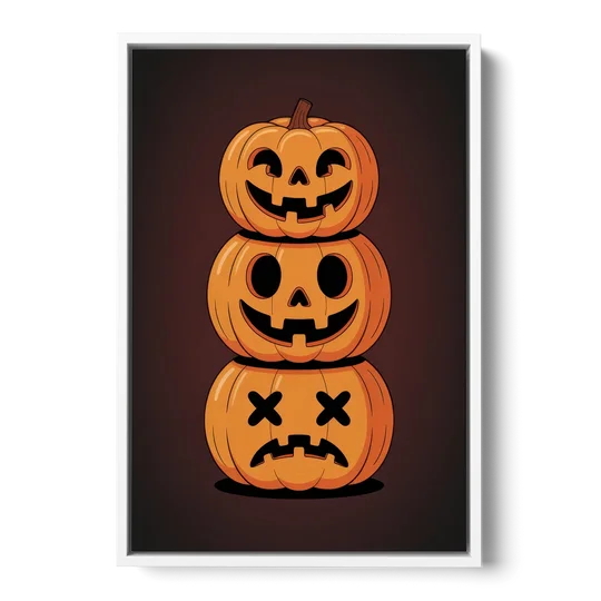 The Three Pumpkins - White Framed Canvas Wall Art - Front