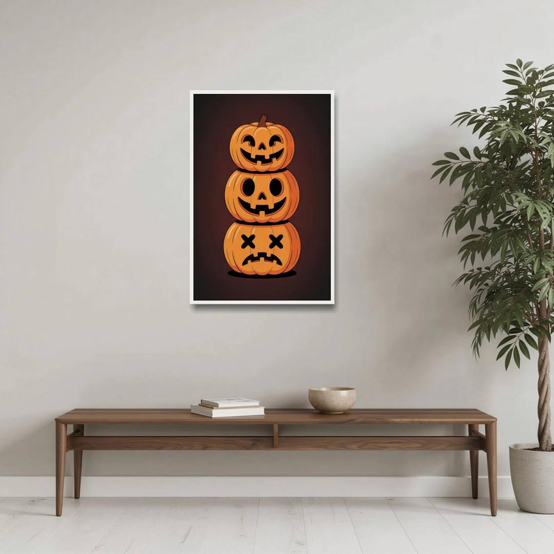 The Three Pumpkins - White Framed Canvas Wall Art - Coffee Table - 24x36