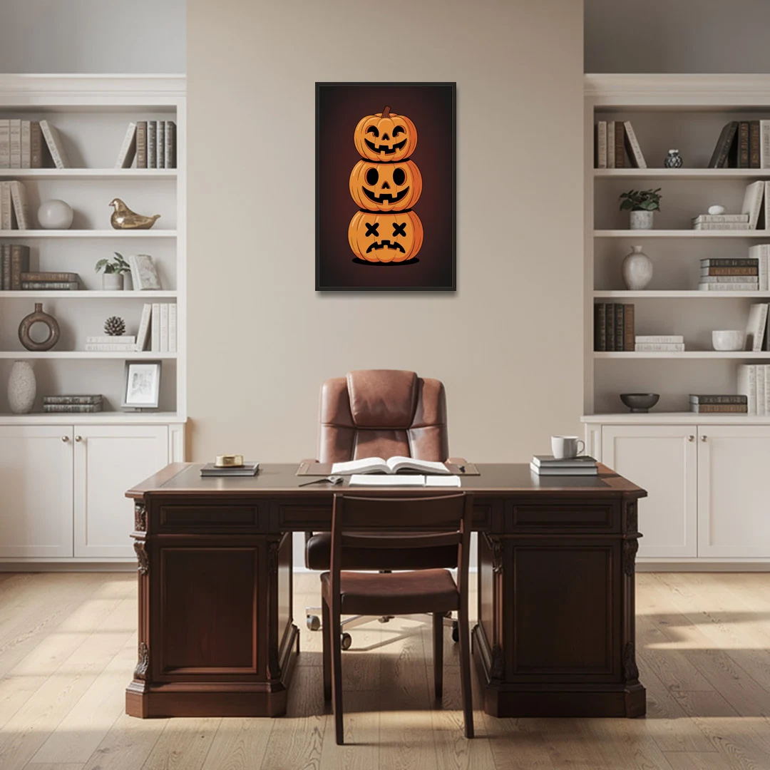 The Three Pumpkins - Black Framed Canvas Wall Art - Office - 24x36