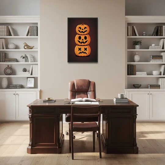 The Three Pumpkins - Black Framed Canvas Wall Art - Office - 24x36