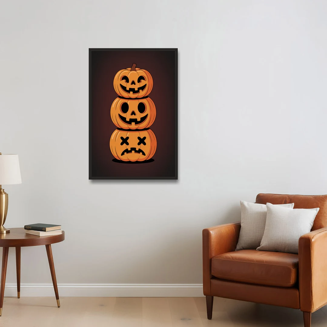 The Three Pumpkins - Black Framed Canvas Wall Art - Sofa - 24x36