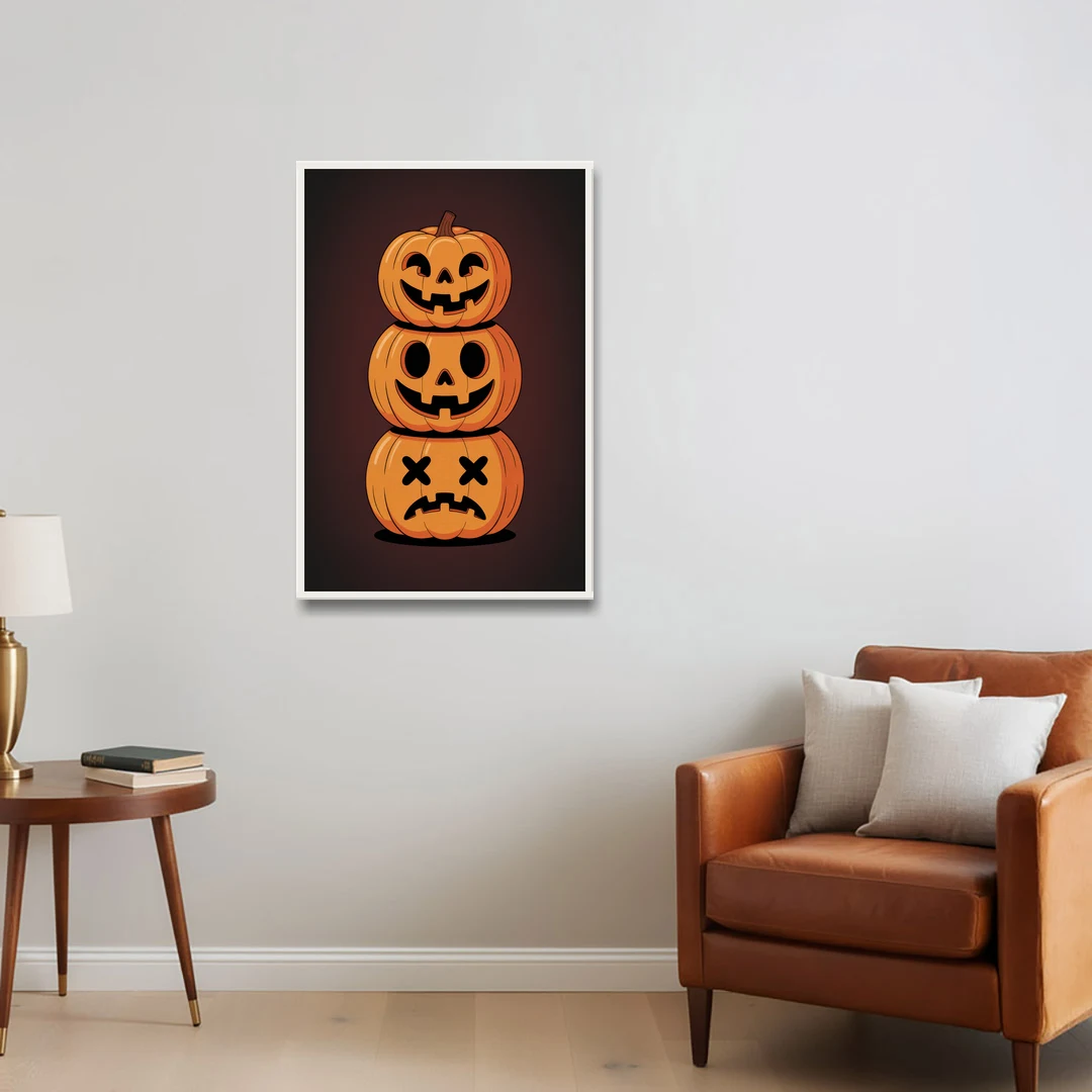 The Three Pumpkins - White Framed Canvas Wall Art - Sofa - 24x36